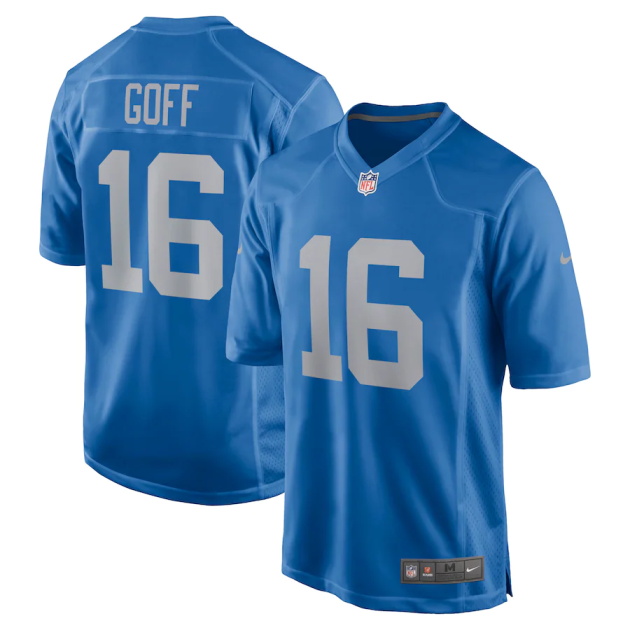 mens nike jared goff blue detroit lions game player jersey